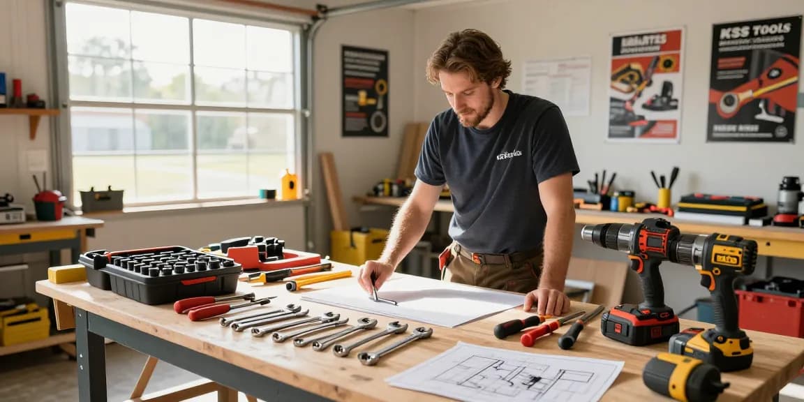 Skilled tradesperson using KS Tools in an organized home workshop.
