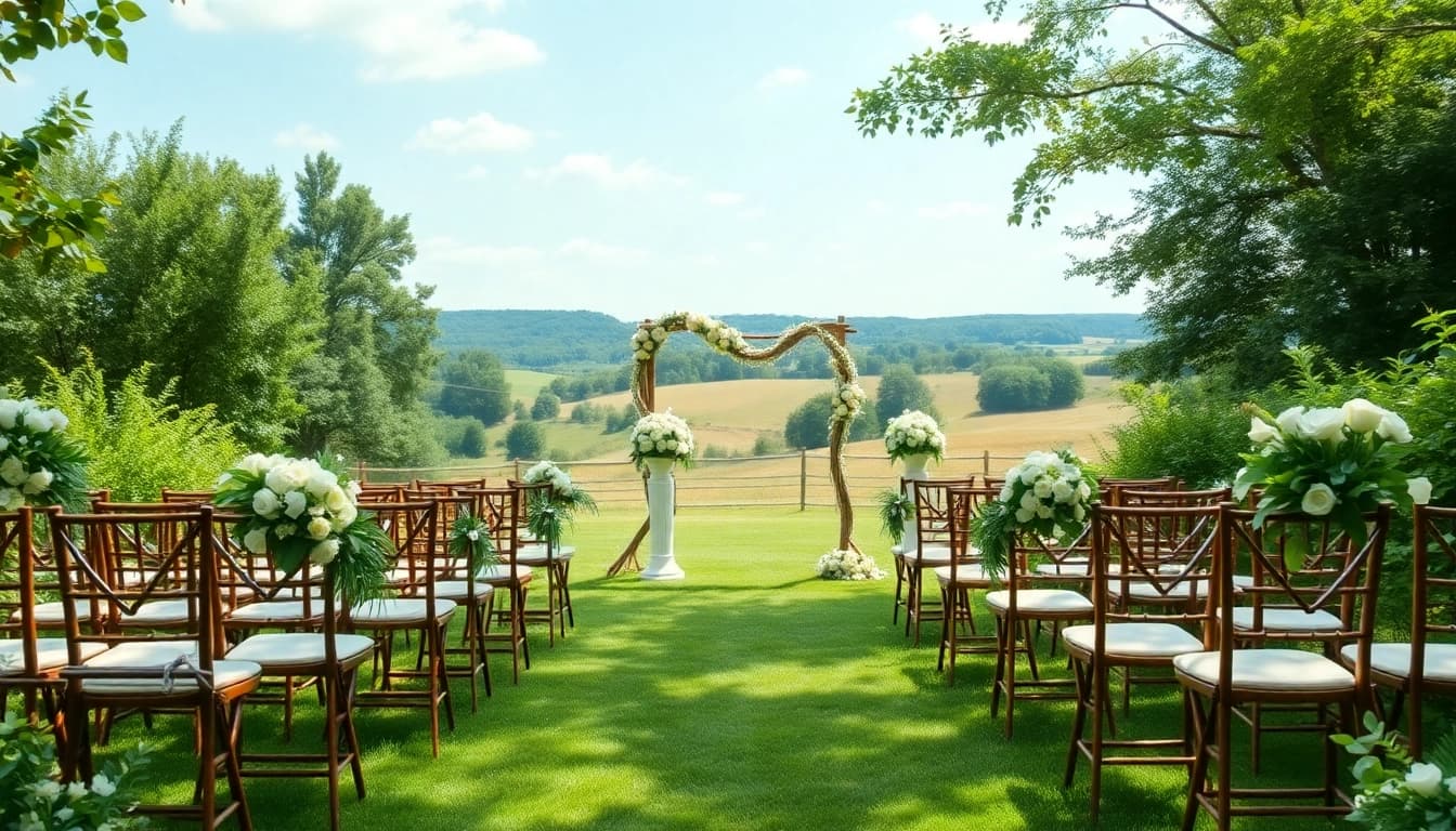 Stunning Clarksburg wedding venues showcased with elegant outdoor setup and lush greenery.