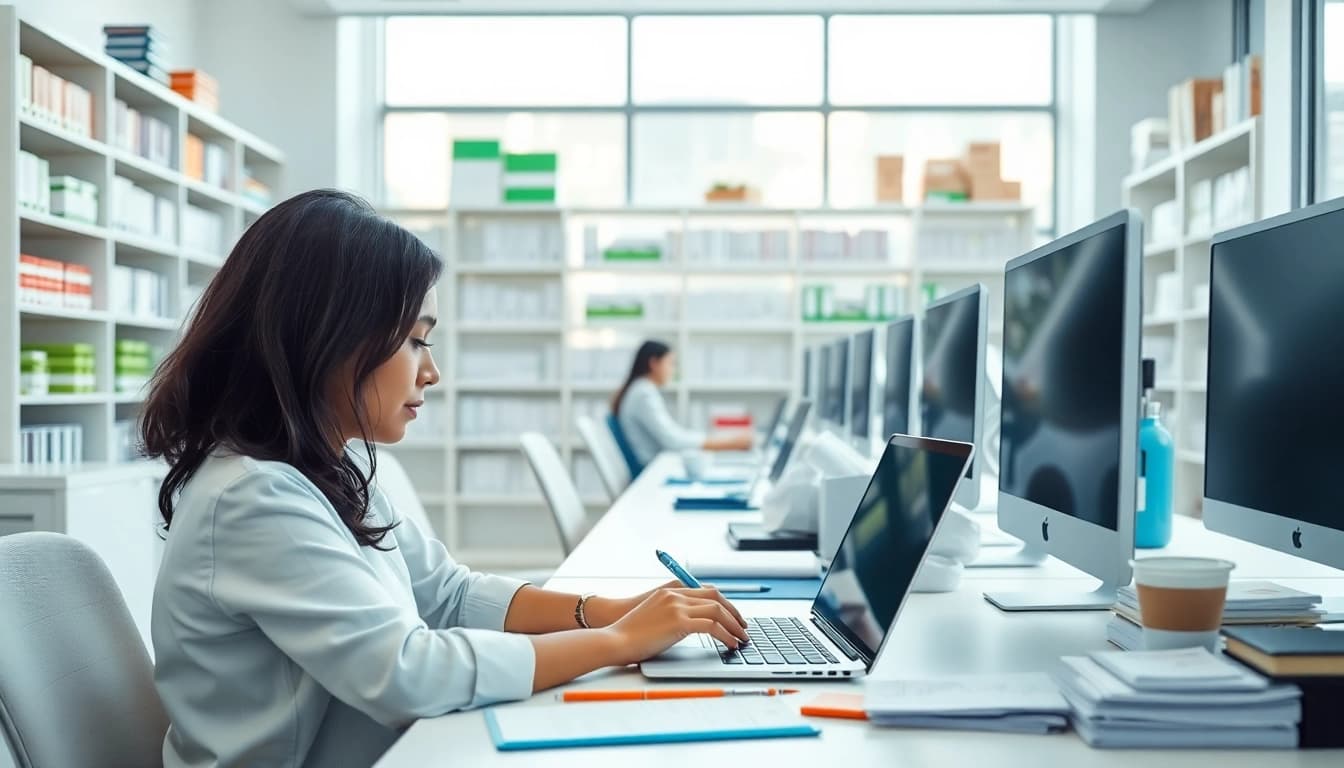 Efficient Typing Center showcasing a professional workspace with employees typing.