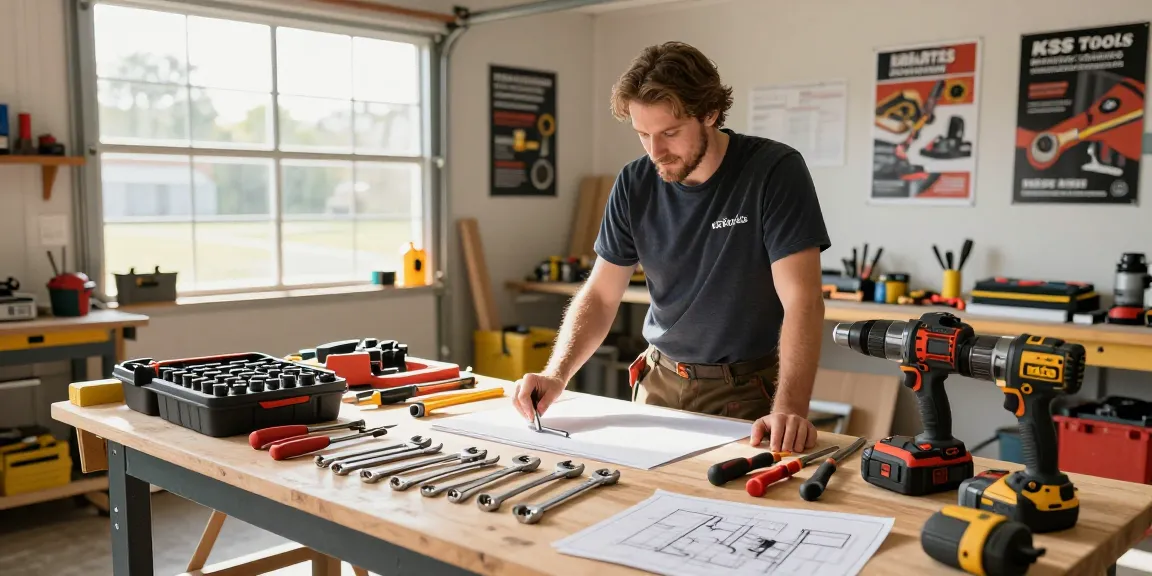 Skilled tradesperson using KS Tools in an organized home workshop.