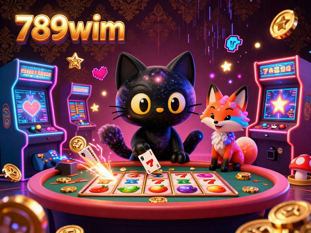 Engage with the vibrant world of 789wim at the cosmic casino table, surrounded by colorful game elements.