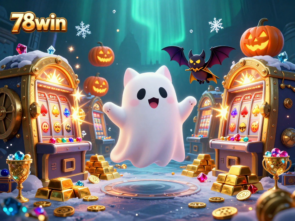 Engage in thrilling gameplay with 78win at a vibrant haunted casino featuring animated characters and treasures.