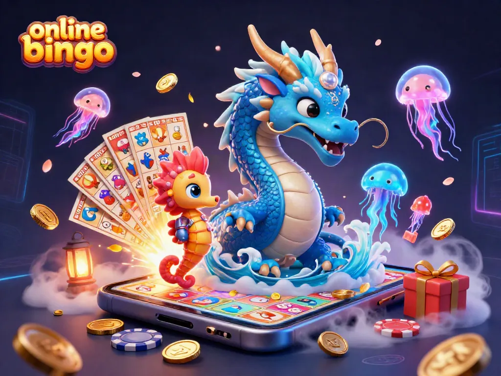 Join the excitement with online bingo as a dazzling water dragon leads the game!