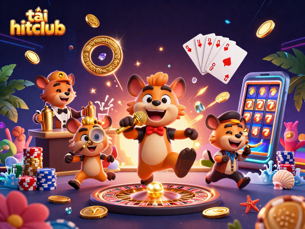 Engage with the thrilling atmosphere at tải hitclub featuring animated hyenas in a vibrant casino