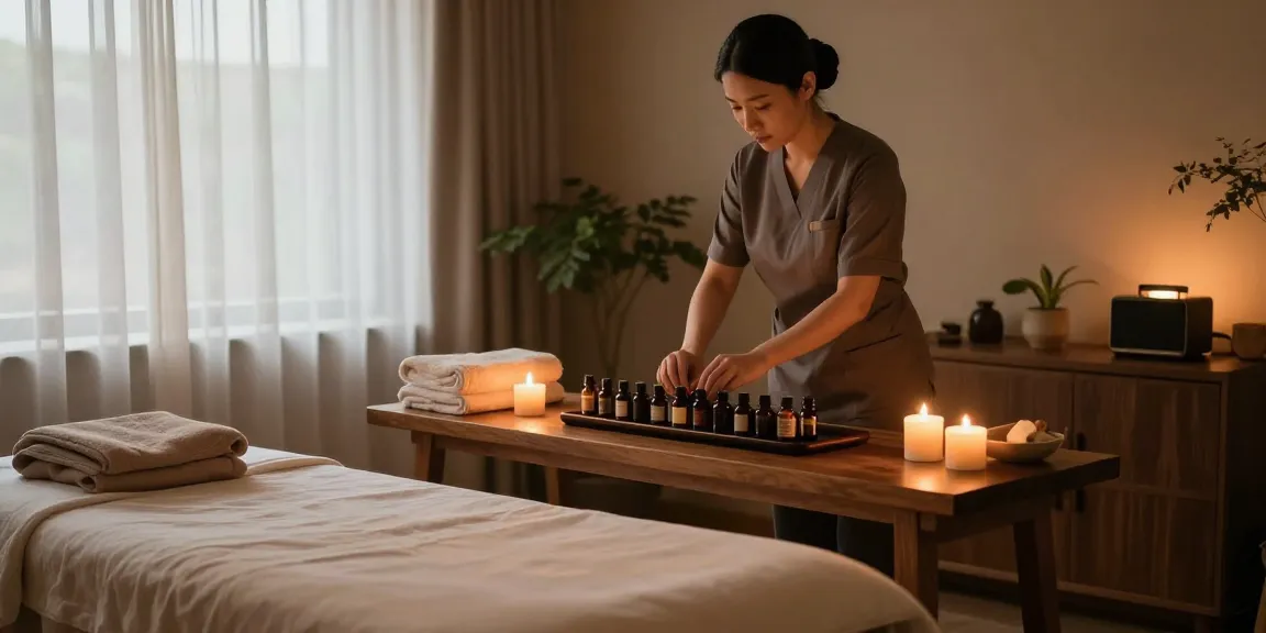 Relaxing 의왕출장마사지 room with soothing ambiance and essential oils setup