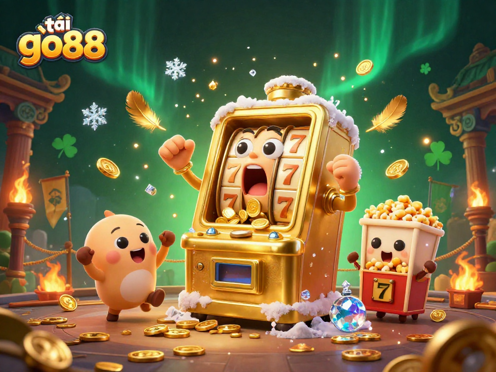 Experience the thrill of winning with tải go88, featuring a joyful animated slot machine celebrating its jackpot victory.