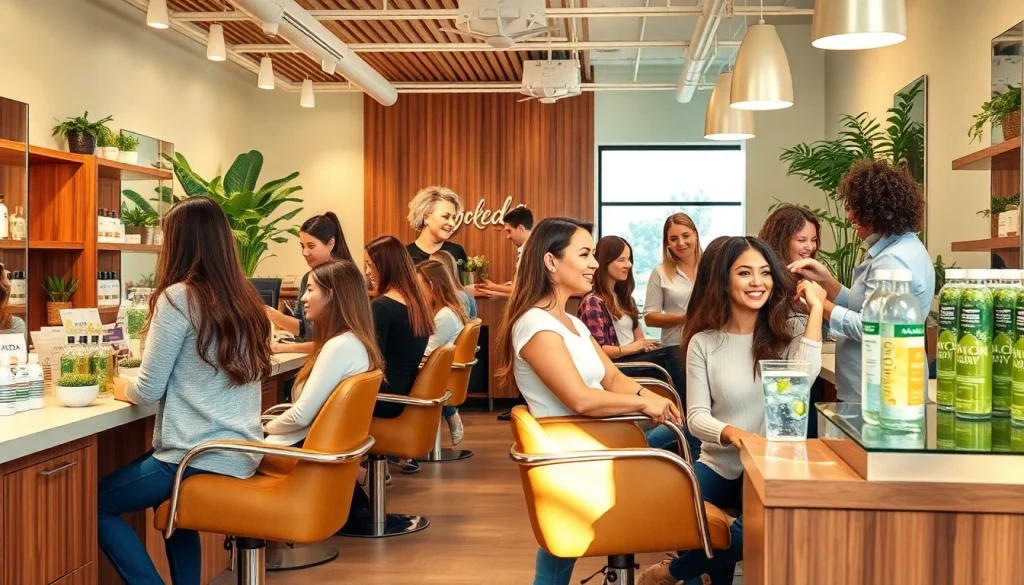 Stylish hair salon in San Diego offering hair services, showcasing professionals and happy clients.
