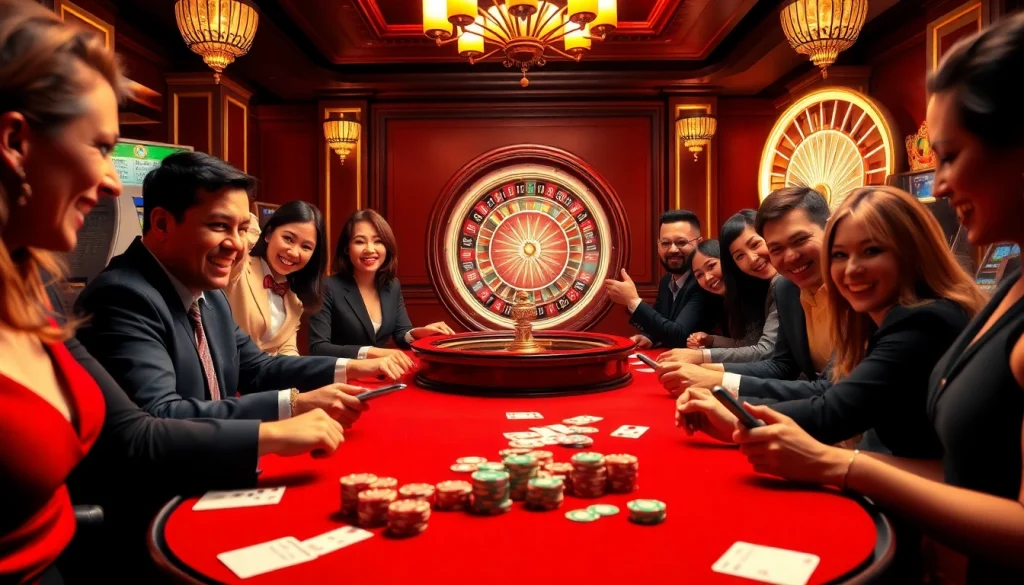 K9K9 gaming table in a vibrant casino with excited players enjoying the atmosphere