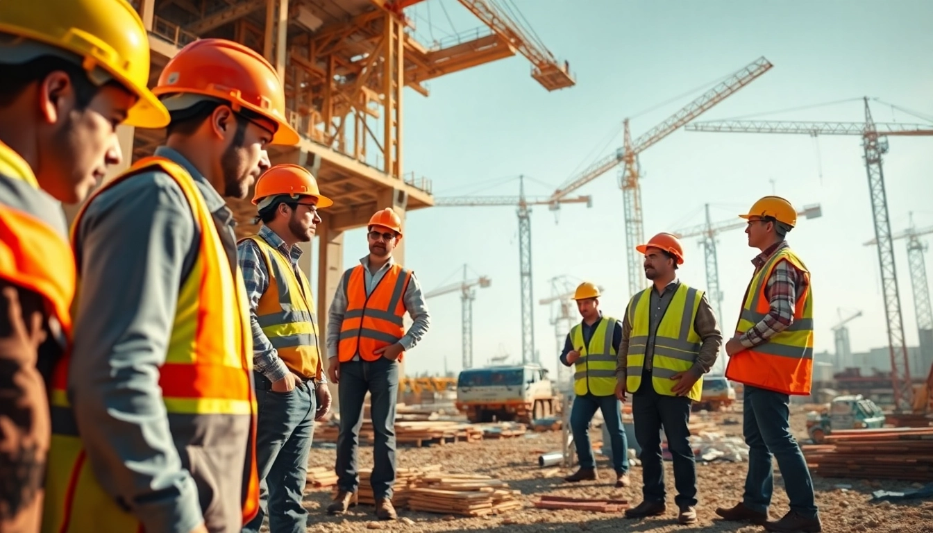 Construction association members collaborating on-site, showcasing teamwork and safety in action.