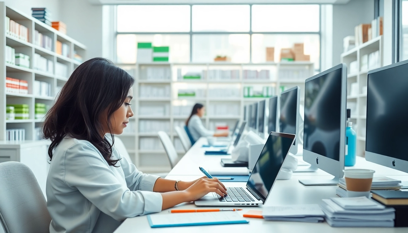 Efficient Typing Center showcasing a professional workspace with employees typing.