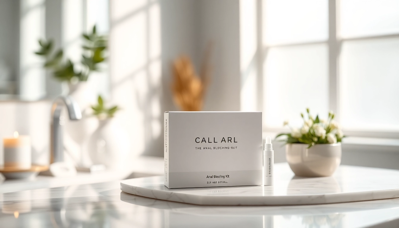 Anal bleaching kit displayed in a tranquil bathroom setting highlighting its features and quality.