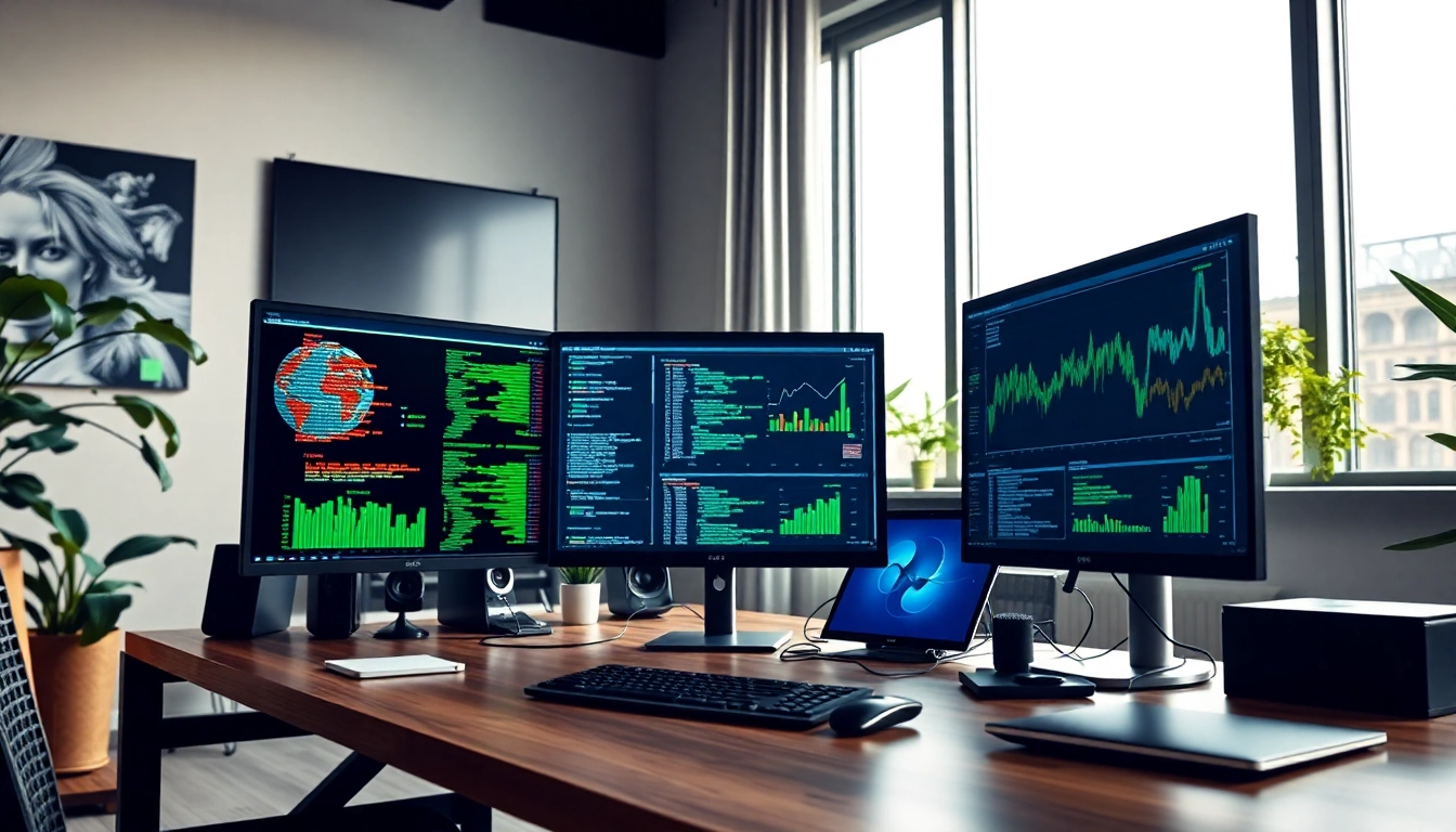 Visualizing data through screens showcasing whois json in a modern tech workspace