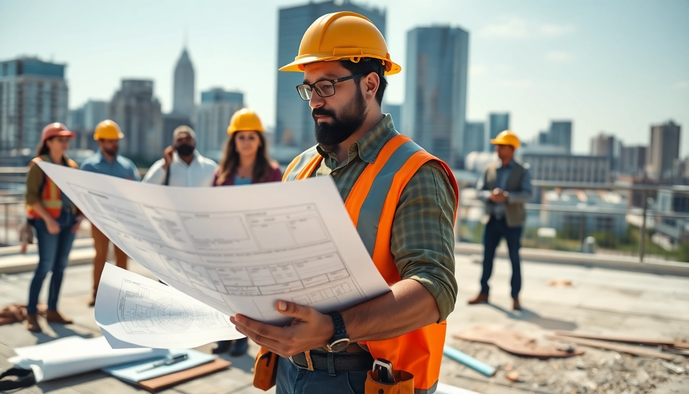 Hire commercial remodeling contractor in Austin collaborating with a team at a construction site.