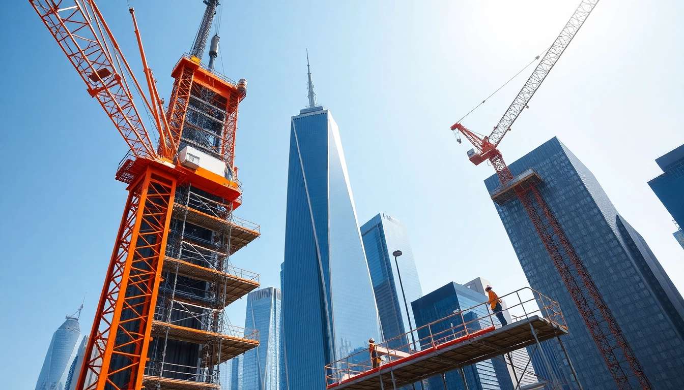 New York General Contractor supervising construction on a high-rise building, demonstrating urban development.