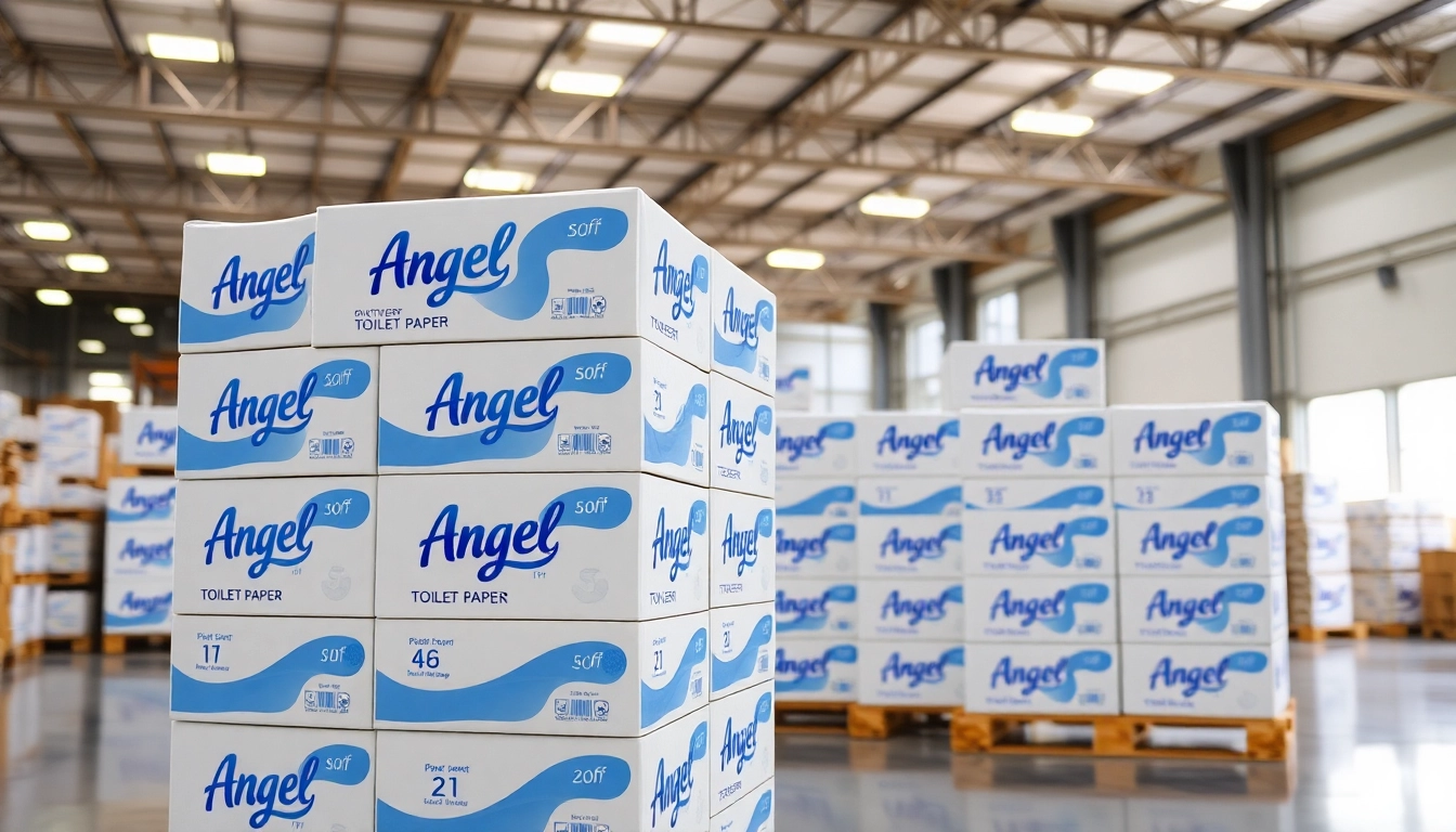 Find quality Angel Soft Toilet Paper Pallets organized in a professional warehouse setting.